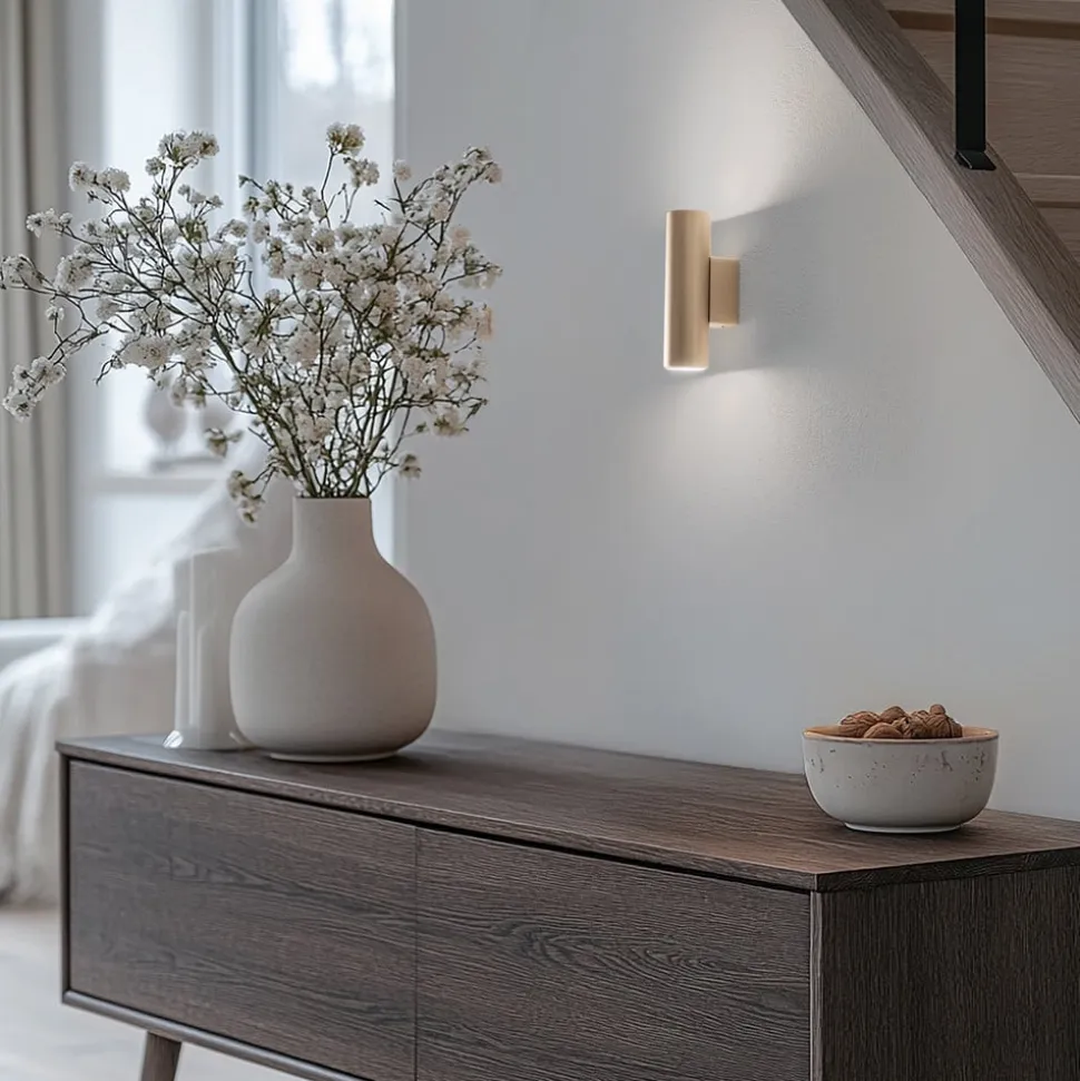 Væglampe Marion Plus, guld, GU10, stål, højde 18 cm
