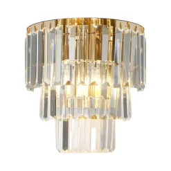 Væglampe Milano, højde 27 cm, guld/krystal, glas, 2 x E14
