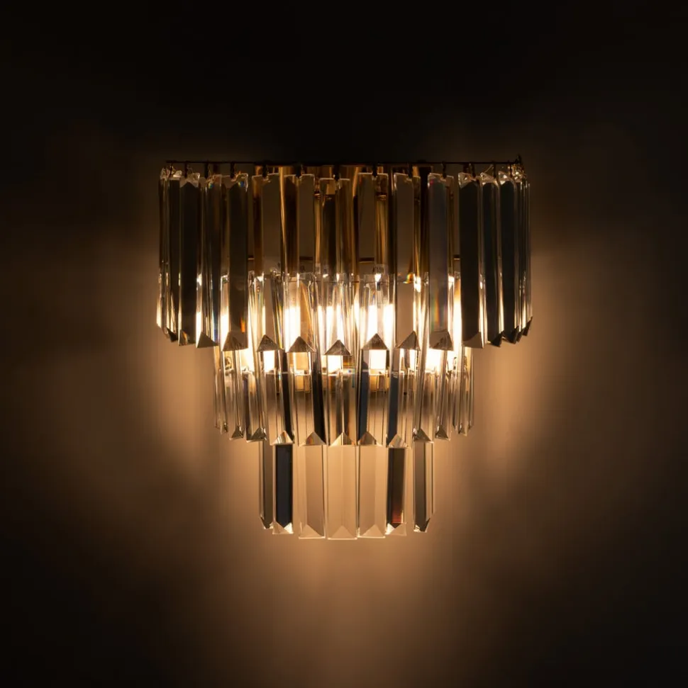 Væglampe Milano, højde 27 cm, guld/krystal, glas, 2 x E14