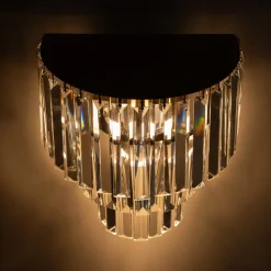Væglampe Milano, højde 27 cm, guld/krystal, glas, 2 x E14