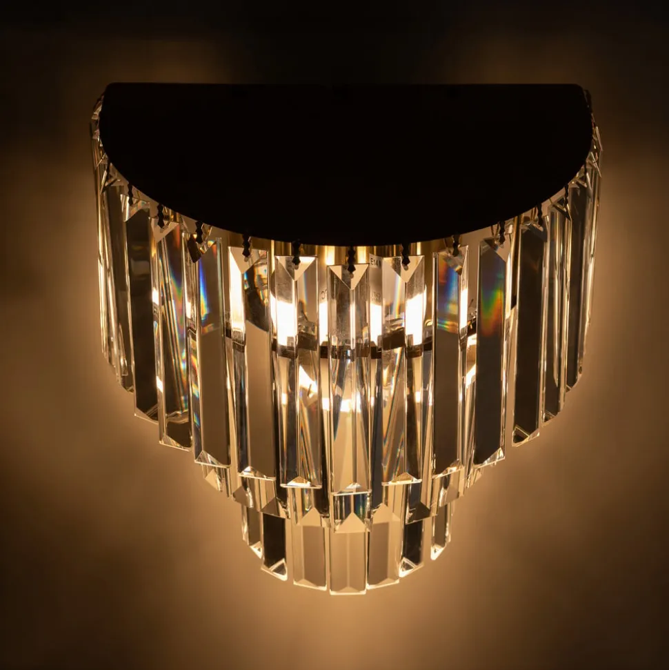 Væglampe Milano, højde 27 cm, guld/krystal, glas, 2 x E14