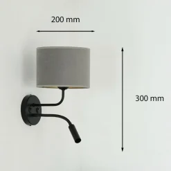 Væglampe Roller, fløjl grå, sort, med læselampe