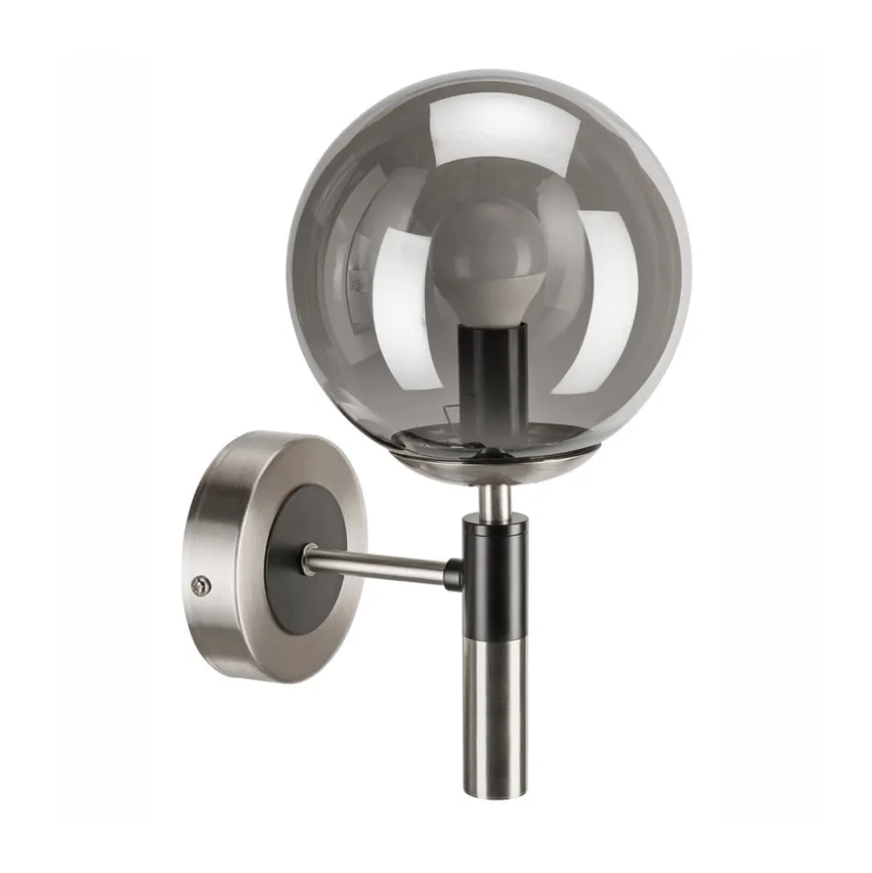 Væglampe Rollo, Ø 15 cm, røggrå, glas/metal