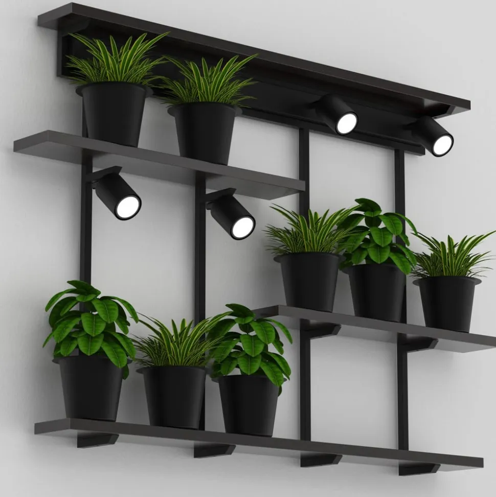 Væglampe Shelf, sort, bredde 102 cm, træ, 4 lyskilder.