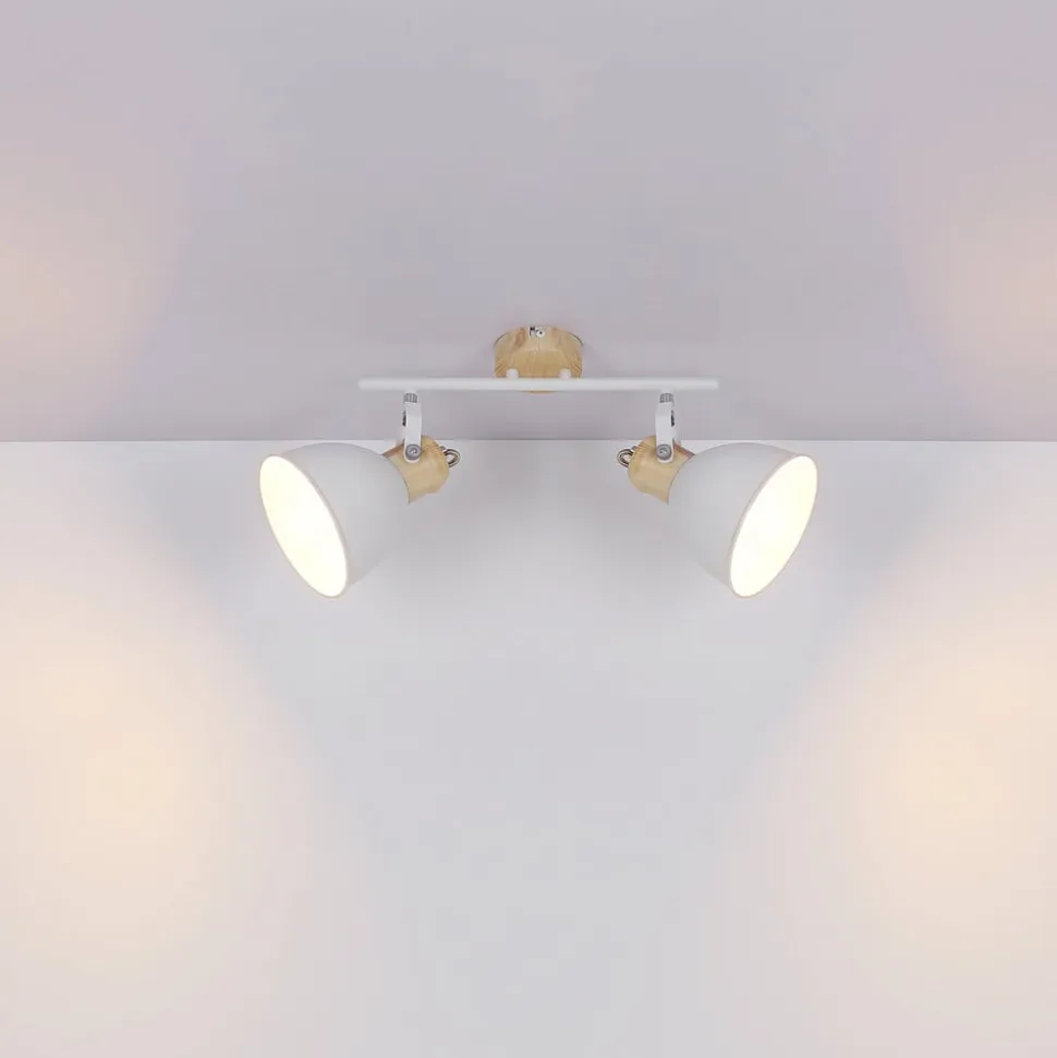 Wiho loftlampe af metal, hvid/trælook, 2 lyskilder