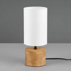 Woody bordlampe, træ/tekstil, cylinder, hvid