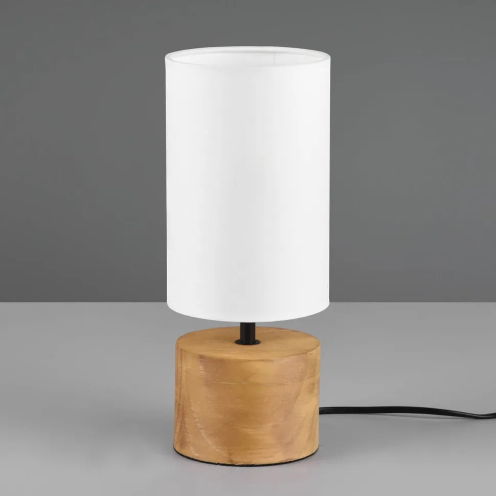 Woody bordlampe, træ/tekstil, cylinder, hvid