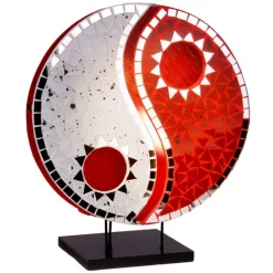 Ying Yang bordlampe med mosaikspejlsten, rød