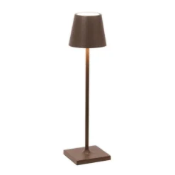 Zafferano LED-batteridrevet bordlampe Poldina micro, rustbrun, IP65