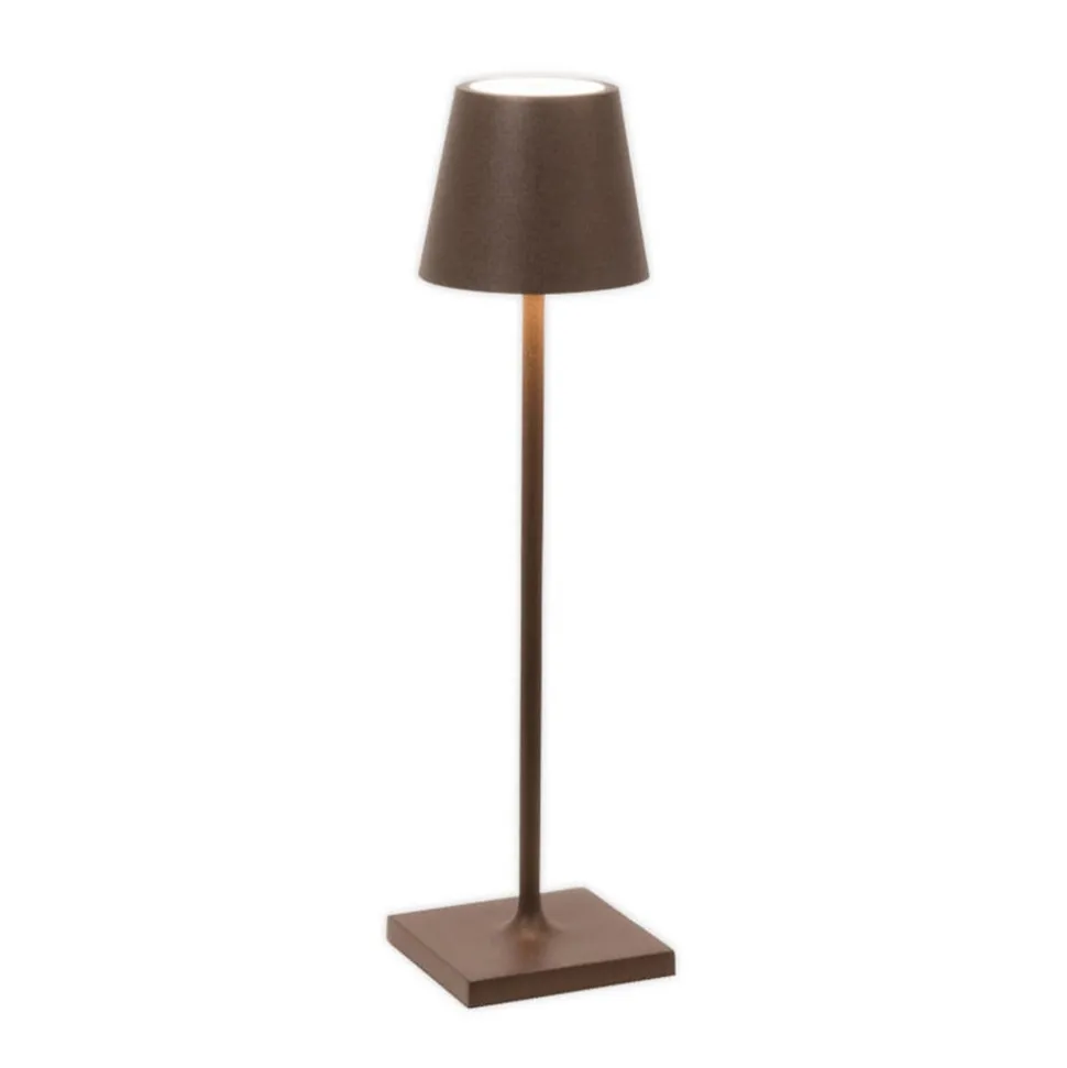 Zafferano LED-batteridrevet bordlampe Poldina micro, rustbrun, IP65