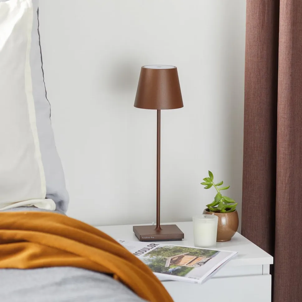 Zafferano Poldina LED-bordlampe med genopladeligt batteri, mat, brun