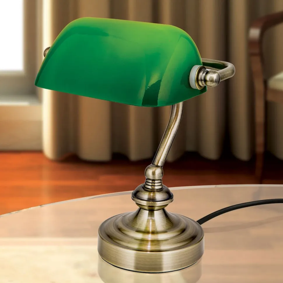 Zora - bank bordlampe med grøn glasskærm